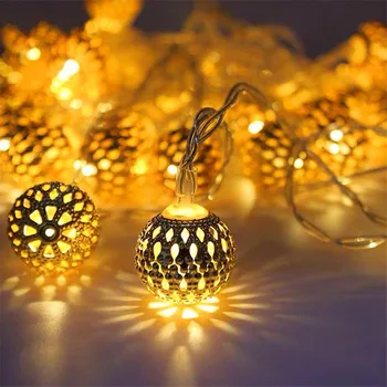 Марокански струнен лампа, 10/20 led глобусных струнни тела, златни метални топки, работещи на батерии, струнен лампа за сватбени партита, Коледа