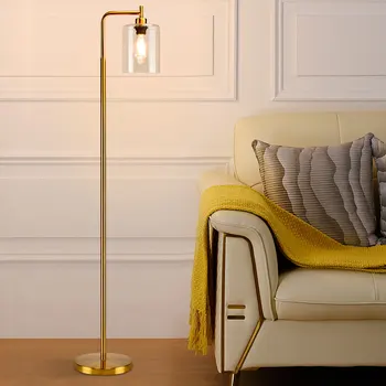 Метален под лампа Depuley със стъклен абажуром, led Лампа с месинг Дъга, Високо Осветление за хол, спалня, офис, Лесен лампа E26 Gold