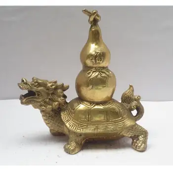 Метални изделия Китайската статуя на костенурка, дракон, вырезанная от месинг, статуетка тиква фън шуй, старинни занаяти, медна скулптура за дома