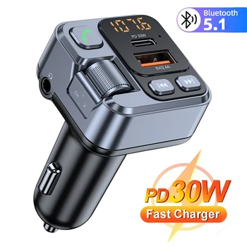 Микрофон Безжична Bluetooth Адаптер за Кола 5.1 Предавател FM MP3 Аудиоприемник USB Предавател PD 30 W, Бързо Зарядно Устройство за Кола Модулатор