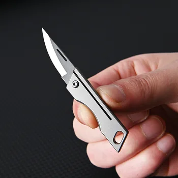 Мини сгъваем нож от титанова сплав, остър Нож от стомана с висока твърдост D2, преносим, ключодържател, окачване, нож за доставка
