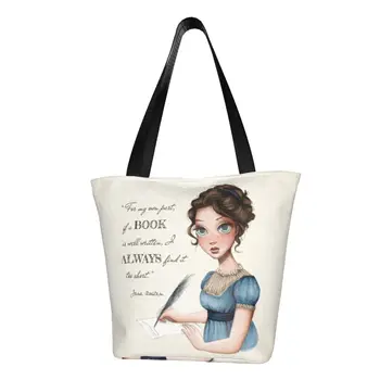Множество пазарска чанта за книги на Джейн Остин, дамски холщовая чанта-тоут, здрави торбички за пазаруване в хранителни магазини, авторски роман