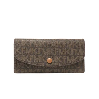 Модерен дълъг портфейл KUROYABU, мултифункционален портфейл Голям капацитет, с принтом MKF, изискана кожена чанта, чанта за преносим монети