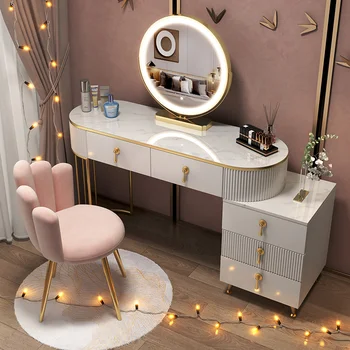 Модерен и луксозен тоалетка, Малка спалня, интелигентна кутия за съхранение, Салон за красота, Тоалетен Огледало, Мебели с чекмеджета