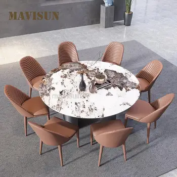 Модерен Луксозен Лек домакински скандинавски въртящ се с Голяма кръгла кухненска маса от неръждаема стомана, комбинация от масата за хранене и стол