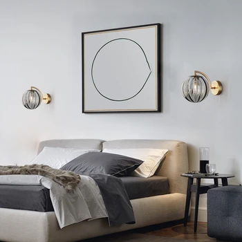 Модерни дизайнерски стъклени топката led осветление стена в скандинавски стил, нощна лампа за спални, хол, творчески романтична начало декор, стенни осветителни тела