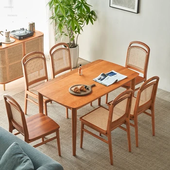 Модерни маси от масивна дървесина, Обикновен ротанговый маса, Домашен маса за хранене, Комбинация от стола, японската мебели за малък апартамент