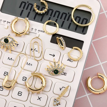 Модни Малки Кръгли обеци-пръстени с кристали за Жени, геометрични кристални обеци от уроки, модни бижута с английската пин златен цвят