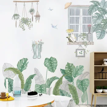 Модни Тропически Ins Скандинавски зелено растение, литературно изкуство, на фона на спалнята, на стената, Самозалепващи креативна стикер на стената, стикер
