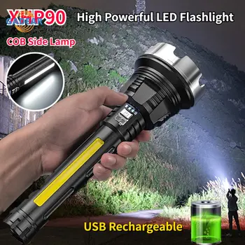 Мощен Led фенерче XHP90 USB Акумулаторна Тактически фенер Преносим Открит Къмпинг Туризъм Осветление Аварийни факли