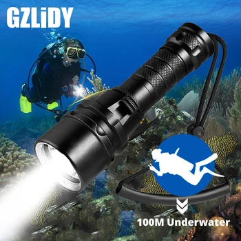 Мощен led фенерче за гмуркане, супер ярък професионален подводен фенер T6/L2 IP68, водоустойчива лампа с батерия 18650