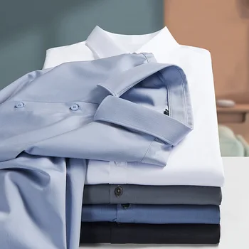 Мъжка риза в бизнес стил, ежедневни, с дълъг ръкав, новост 2023, обикновена пролетно-есенни ризи без гладене, без бръчки, бели, тъмно сини