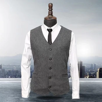 Мъжки костюм-жилетка, однобортный вълна смесовый мъжка жилетка, елек, яке, оборудвана всекидневни бизнес костюм
