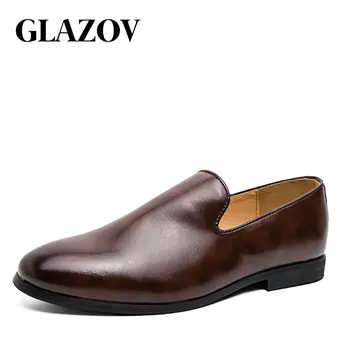 Мъжки модел обувки от естествена кожа GLAZOV, луксозна марка обувки, дишаща слипоны за мързелив шофиране, висококачествени офис модни обувки