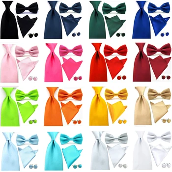 Мъжки обикновена сатен с Широки вратовръзки с квадратна джоб, папийонка, Родословни обици, Определени равенство Лот BWSET0509
