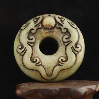 Най-старите Китайски висулка от Натурален Нефрит е Ръчна изработка с дърворезба под формата на пръстени на дракона t