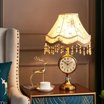 Настолни часовници за дома в хола, украшения във формата на часа в европейски стил, лампа за спални, луксозни настолни часовници в ретро стил
