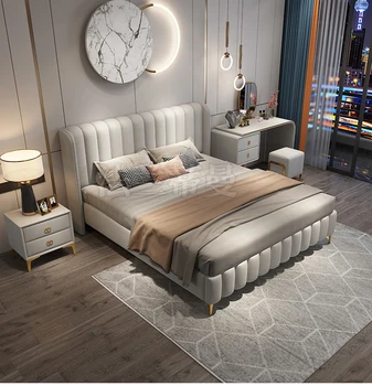 Научно-техническа тъканно легло в скандинавски стил, основна спалня, легло от масивно дърво балса, лека луксозна италианска минималистичная сватбена легло