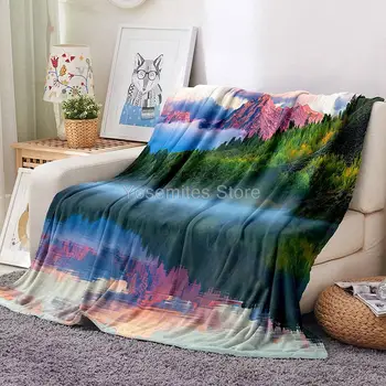 Национално одеяло в стил планински гори, покрито с мъгла, всесезонное Лесно плюшевое и топло домашно уютно джобно пушистое покривка за дивана B