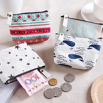 Нов сладко малко платно на чантата с цип в ретро стил, мини чантата си за дреболии, чанта за ключове, малка чанта за пари, женски мини-портфейл, чанта за съхранение