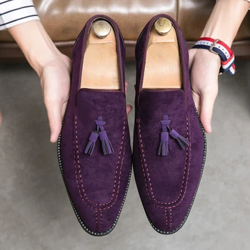 Новият Пристигането на британските мъжки Синьо-лилави обувки-Oxfords с пискюли, Мокасини, Сватбени обувки за Бала, Обувки за Парти Zapatos Hombre