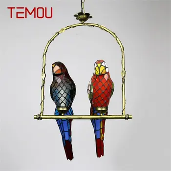 Окачен лампа TEMOU Тифани Parrot с креативен дизайн, окачена лампа от цветно стъкло за дома, спални, кабинет, коридор