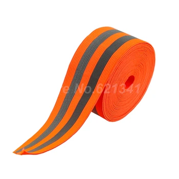 Оранжево-сребриста светоотражающая еластична лента, кабел, текстилен колан 50 mm x двойна 10 мм
