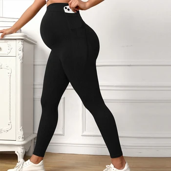 Панталони за йога с висока талия за бременни, обтягивающая дрехи за бременни, които поддържат корема плетени гамаши, плътно прилепнали панталони