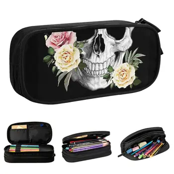 Пеналы Sugar Skull Skeleton Roses, Нов мексиканския Ден на мъртвите, държач за химикалки, чанти за моливи, ученически пеналы голям капацитет