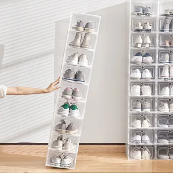 Пластмасови обувки 1БР, сгъваема прозрачен чекмеджето, дебела пластмасова кутия за обувки, оформление на кутии за обувки, органайзер за обувки
