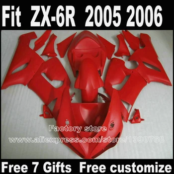 Подходящ за Kawasaki ZX6R обтекатели 2005 2006 пластмасов комплект тяло 05 06 ZX-6R Ninja 636 изцяло червен комплект обтекателей XX55