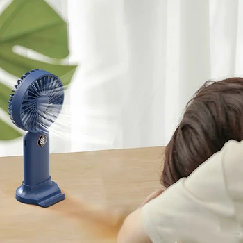 Портативен Ръчен вентилатор USB Mini Fan с цифров дисплей, мързелив вентилатора-охладител на въздуха за употреба на домашния офис-син