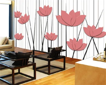 Потребителски тапети, розово модерен абстрактен триизмерен лотос, спалня, всекидневна, ТВ-фон, за украса на стени, боядисване