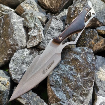 Прав нож с фиксирано острие, дървена дръжка, инструмент за оцеляване на открито, ловен EDC инструмент, походный нож, прав нож