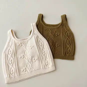 Пролетно-есенен вязаный жилетка за новородени, обикновен пуловер без ръкави за момичета, детски жилетка, яке, Нова модни детски дрехи