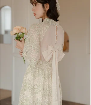 Ретро папийонка Sweet Mori Добро Момиче Обличам Чонсам 2023 Лятото на Корейското една модерна Женствена Рокля с Отворен Гръб Hanfu Party Dress