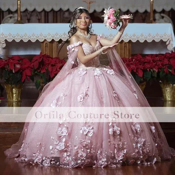 Розови буйни рокля с цветен аппликацией Vestidos XV Años Sweet 16 вечерни рокли за мексикански партита