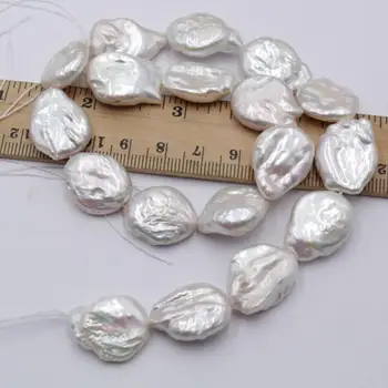 Свободни мъниста Сладководни перли барок плосък бял 16-20 мм на Едро за DIY за бижута 14 инча