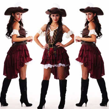 секси костюм на капитан Джак Спароу на Хелоуин Карибски пирати cosplay пиратски костюми за жени женствена рокля за възрастни шапка