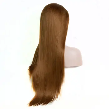 Синтетични перука на дантели златисто-кафяв цвят, с дълги прави термостойкими волокнистыми коса, естествена Линия на растеж на косата, среден раздяла за Женски Перуки