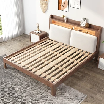 Скандинавска масивна легло спалня обзаведени с мебели от ясен, богат на функции мек диван с лампа