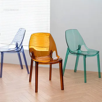 Скандинавските прозрачни трапезни столове, изчистен модерен кът за стол с пластмасова облегалка, Ресторанная мебели, акрилни творчески кът за стол
