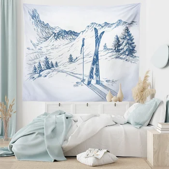 Ски Спортен Гоблен, Бял Сняг планински, с монтиран на стената на зимния пейзаж, Гоблен, Интериор за спални, всекидневна, Спалня, Стенно Одеяло, Кърпа