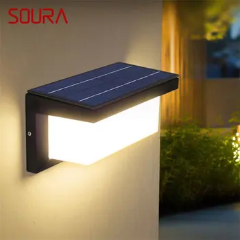 Слънчев, с монтиран на стената лампа SOURA, улични водоустойчива led алуминиеви светлини, сензор за управление на осветлението, творчески декоративна лампа за вътрешен двор, тераси, градина