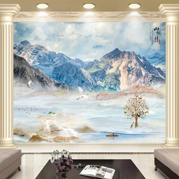 Стенни плат по поръчка на европейския Blue marble пейзаж, фотообои, хол, Спалня, Ресторант, Стенно покритие 3D Декор