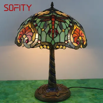 Стъклена настолна лампа SOFITY Тифани LED, творчески настолна лампа в стил ретро 