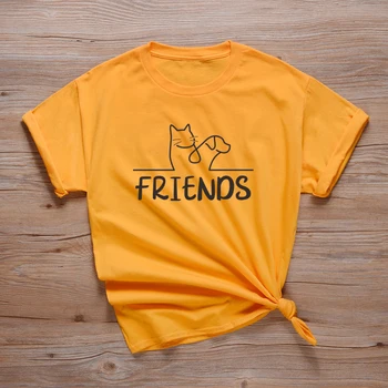Тениски за приятелите на котки и Кучета, унисекс тениски за любителите на животни, графични тениски, дамски веганские тениски, тениска, за приятелство, дамски ежедневни блузи