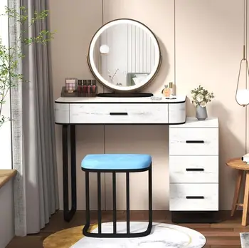 Тоалетка за грим с кръгла козметично огледало Може да се върти на 360 ° и регулиране на