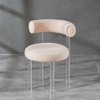 Трапезни столове с фланела облегалка в скандинавски стил, Ресторанная мебели, модерен минималистичен прозрачен стол за хранене, Креативни столове за грим за почивка