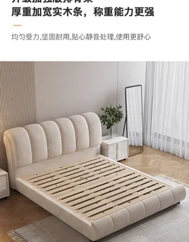 Тъканта легло в кремовом стил, модерна проста двойно легло с татами, основна легло, 1,5 м, художествена легло от плат, мека сватбена легло в обертке